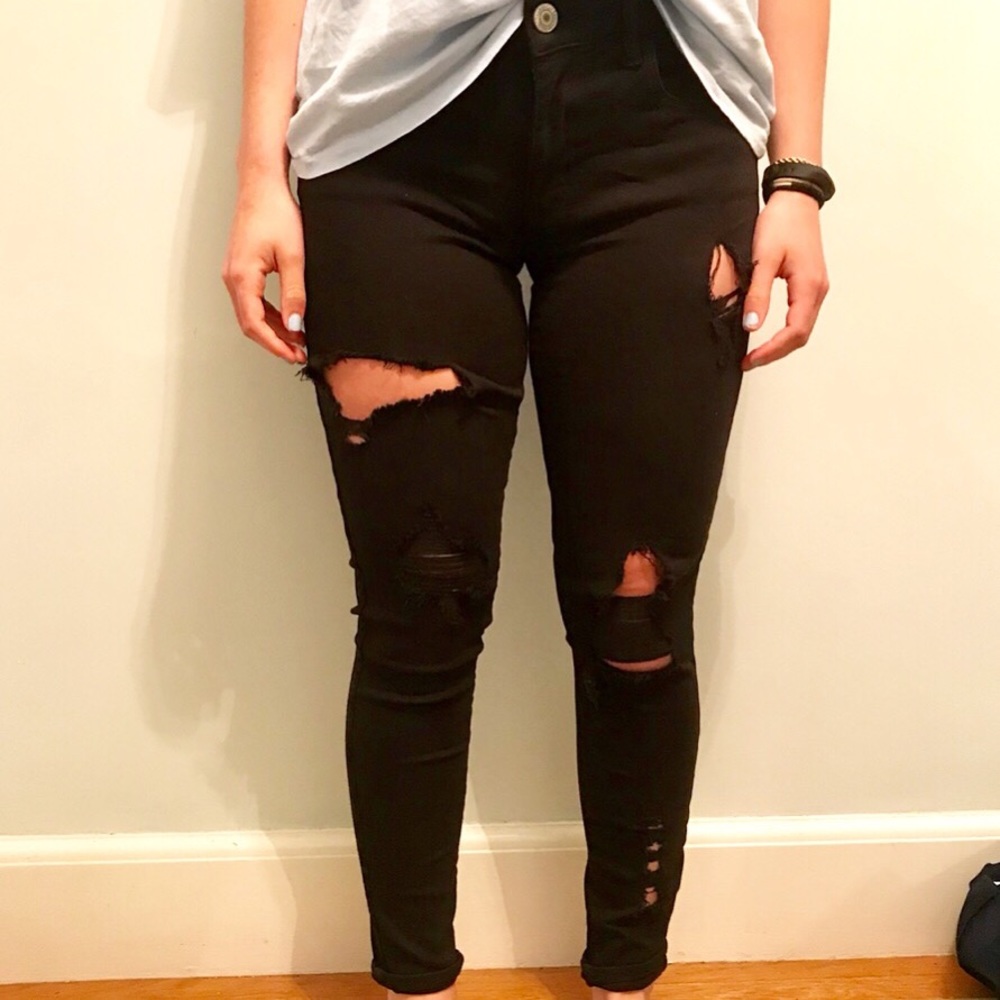 american eagle black ripped jeans